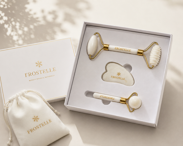 Jade Roller & Gua Sha Set – Frostelle™ Sculpt & Glow Beauty Kit | Facial Massage Tool for Depuffing, Jawline Sculpting & Anti-Aging
